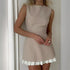 Women Elegant Mini Pleated Dress Suit Fashion O-neck Summer Chic Robes